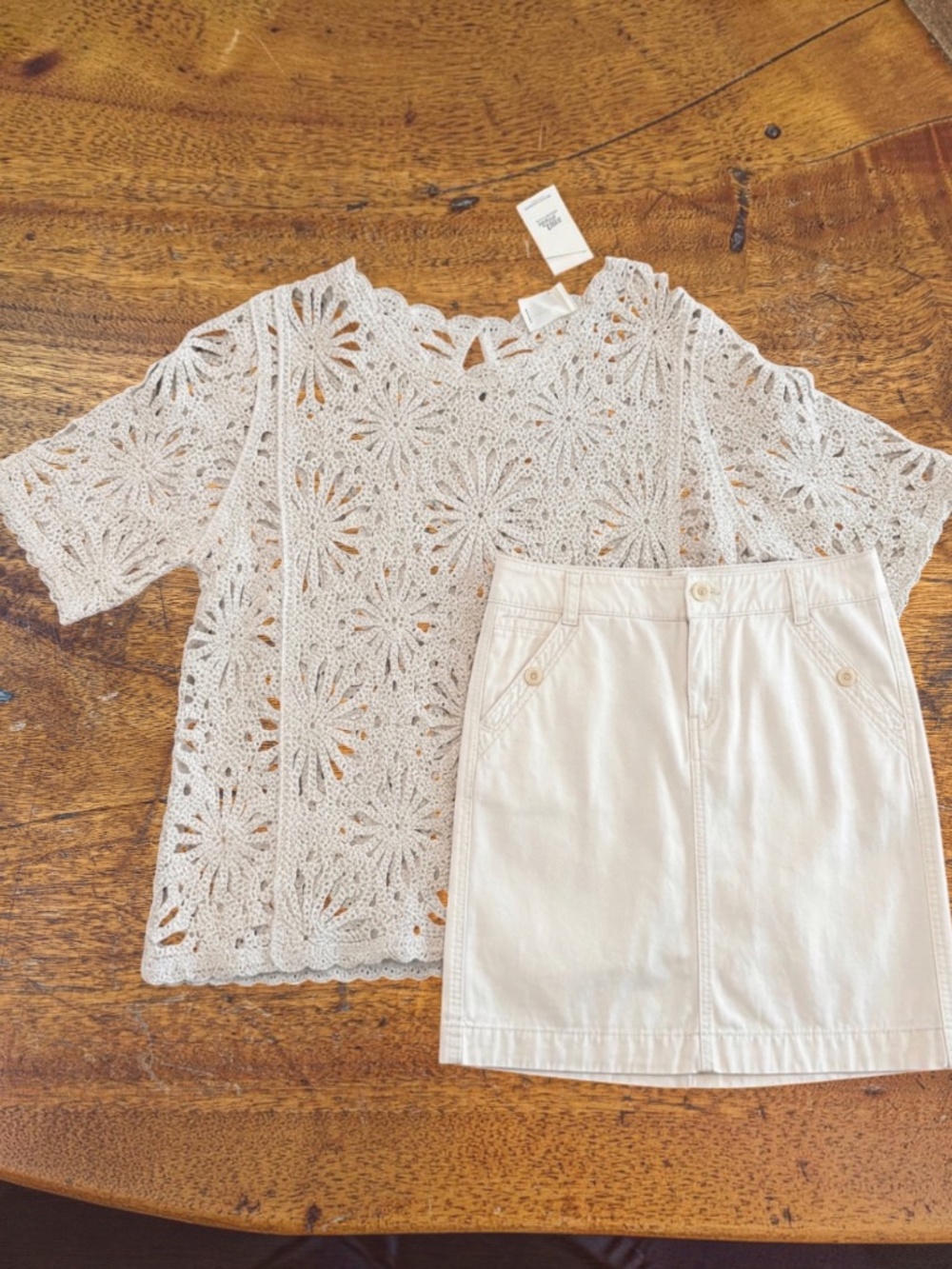 Tommy Hilfiger Cream Mini Skirt & Capri Crochet Knit Boho Top NWT Outfit Set Sm